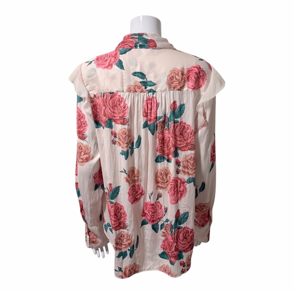 Free People Charlotte Ruffle Button Down Top Size XS Floral Oversized Boho Chic - Picture 5 of 10